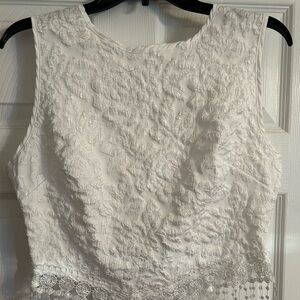 White Sleeveless Top with White Fringe